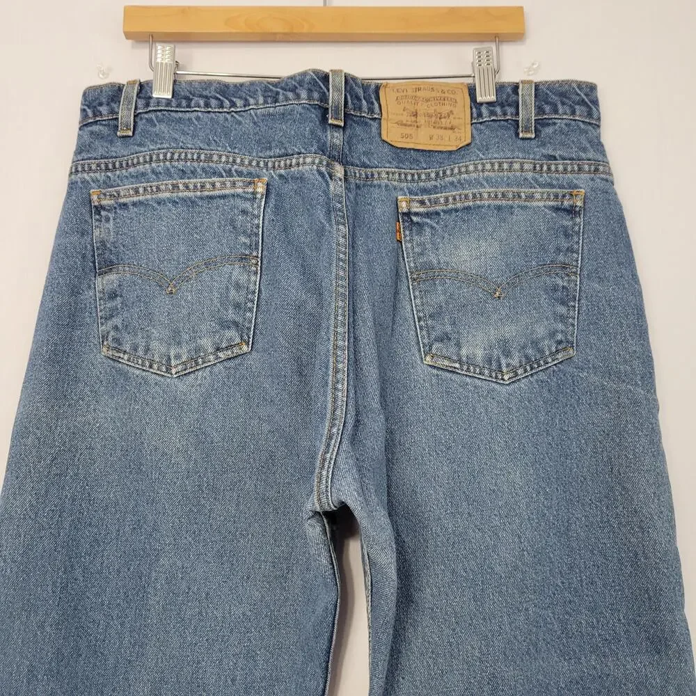 Vintage Levi's 505 Classic Straight Leg Orange Tab Jeans men's size 38x34, 1993